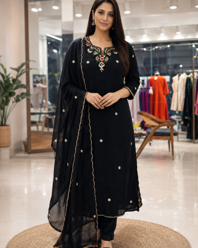 WHITE KADHI EMB KURTI SET